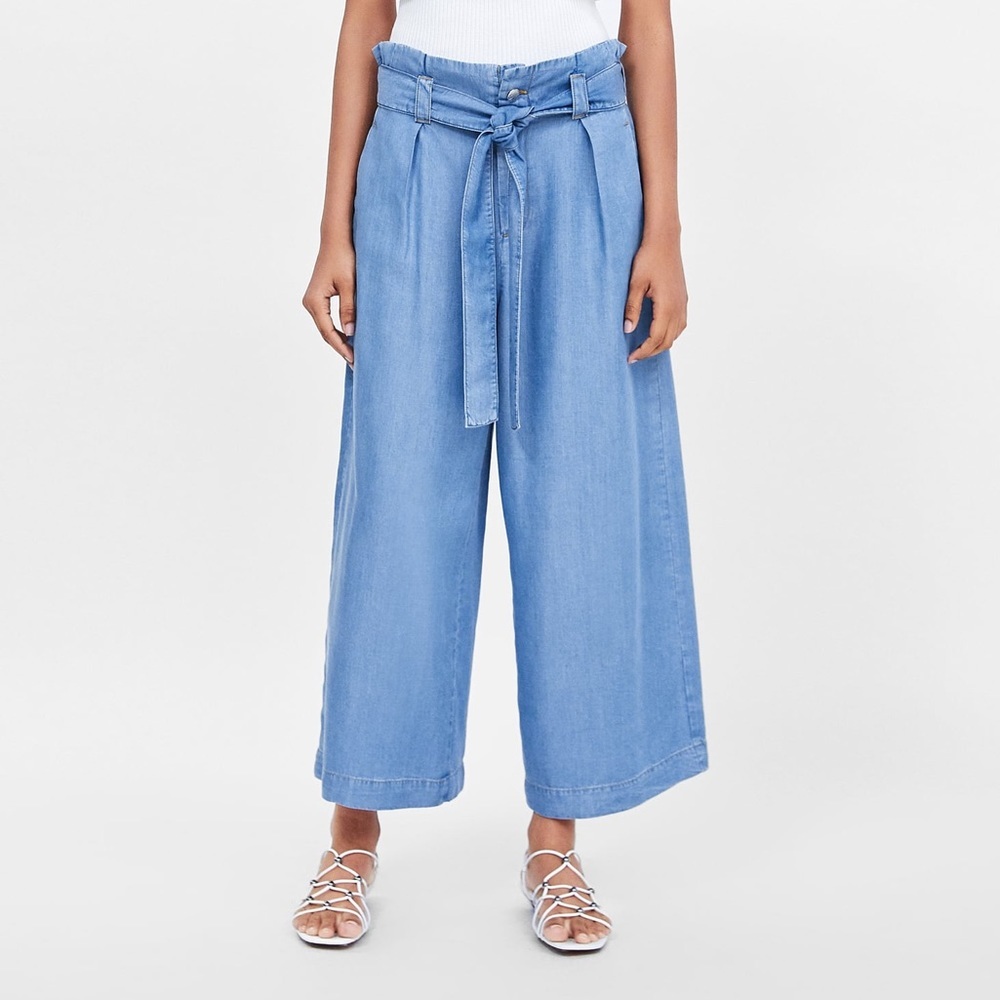 Zara Tencel Basic Denim 100% Lyocell Wide Leg Pants XS